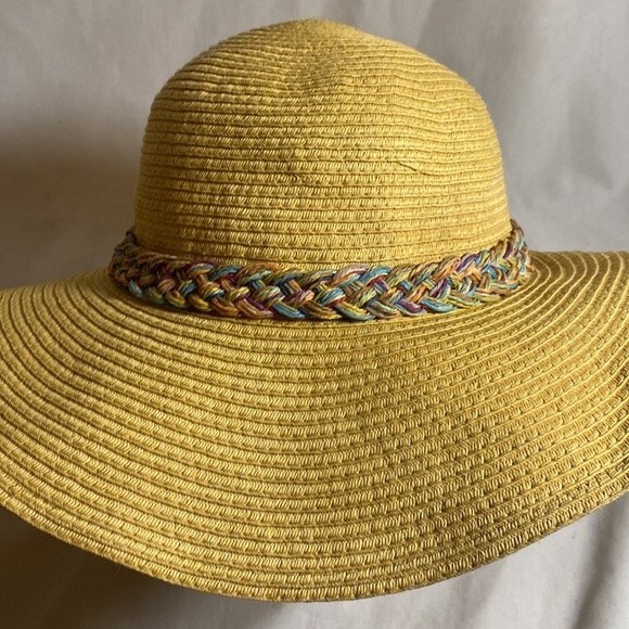DP straw Sun hat summer beach floppy beaded braided boho hippie - Picture 5 of 12